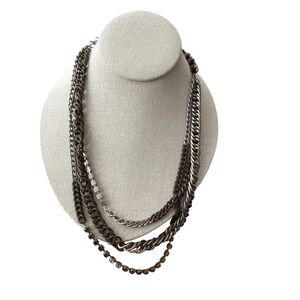 Gina Collection Multi-Strand Layered Necklace Gunmetal Silver Crystal Mint Green